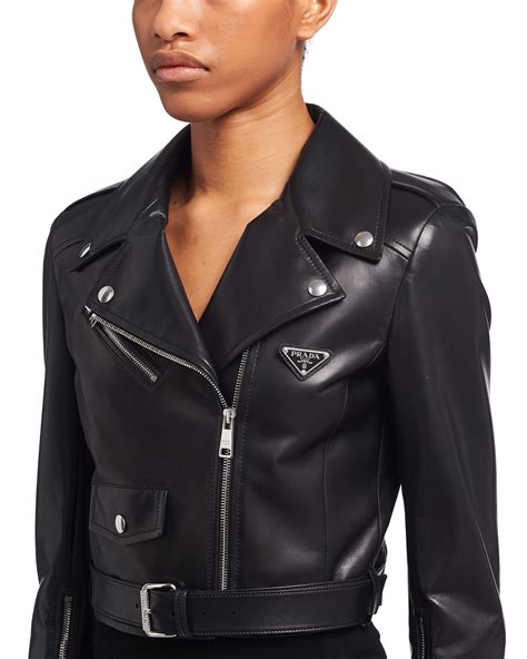 biker di pelle prada|Prada Leather jackets for Women .